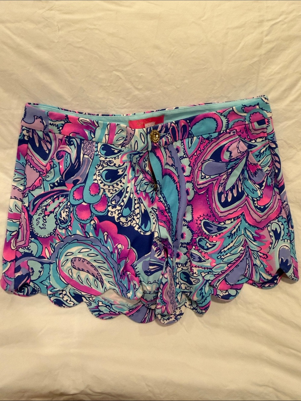 Lilly Pulitzer Paisley Scallop Hem High-Waist Shorts - Pink Blue Purple